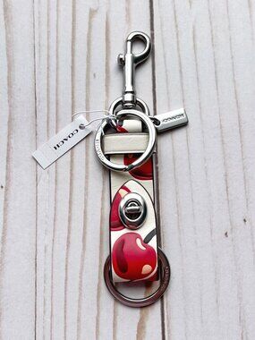 COACH Trigger Snap Bag Charm Keychain With Cherry Print